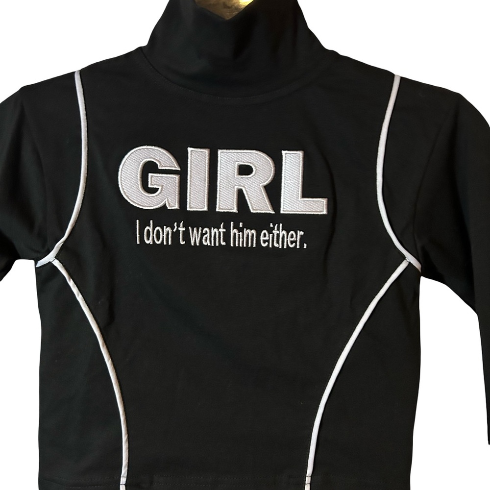 Nasty Gal “GIRL I DONT WANT HIM EITHER” Black Top with Matching Skinny Jeans.